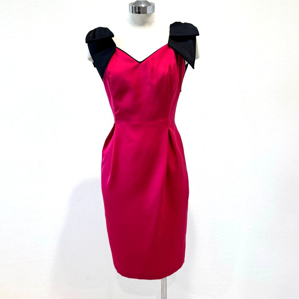 Custom Made Vintage Fuscia Pink dress with shoulder bows